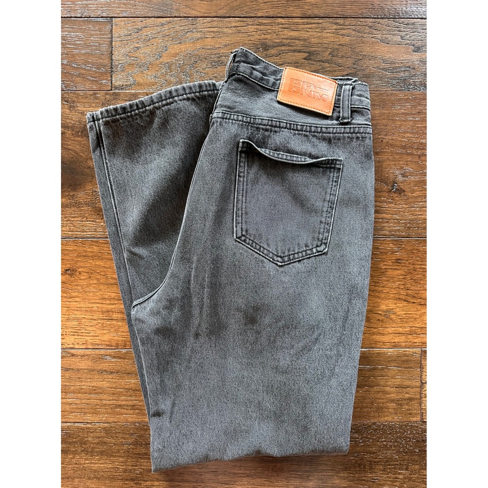 Princess Polly Crossover Asymmetrical Waist Straight Leg Jeans Washed Black 6